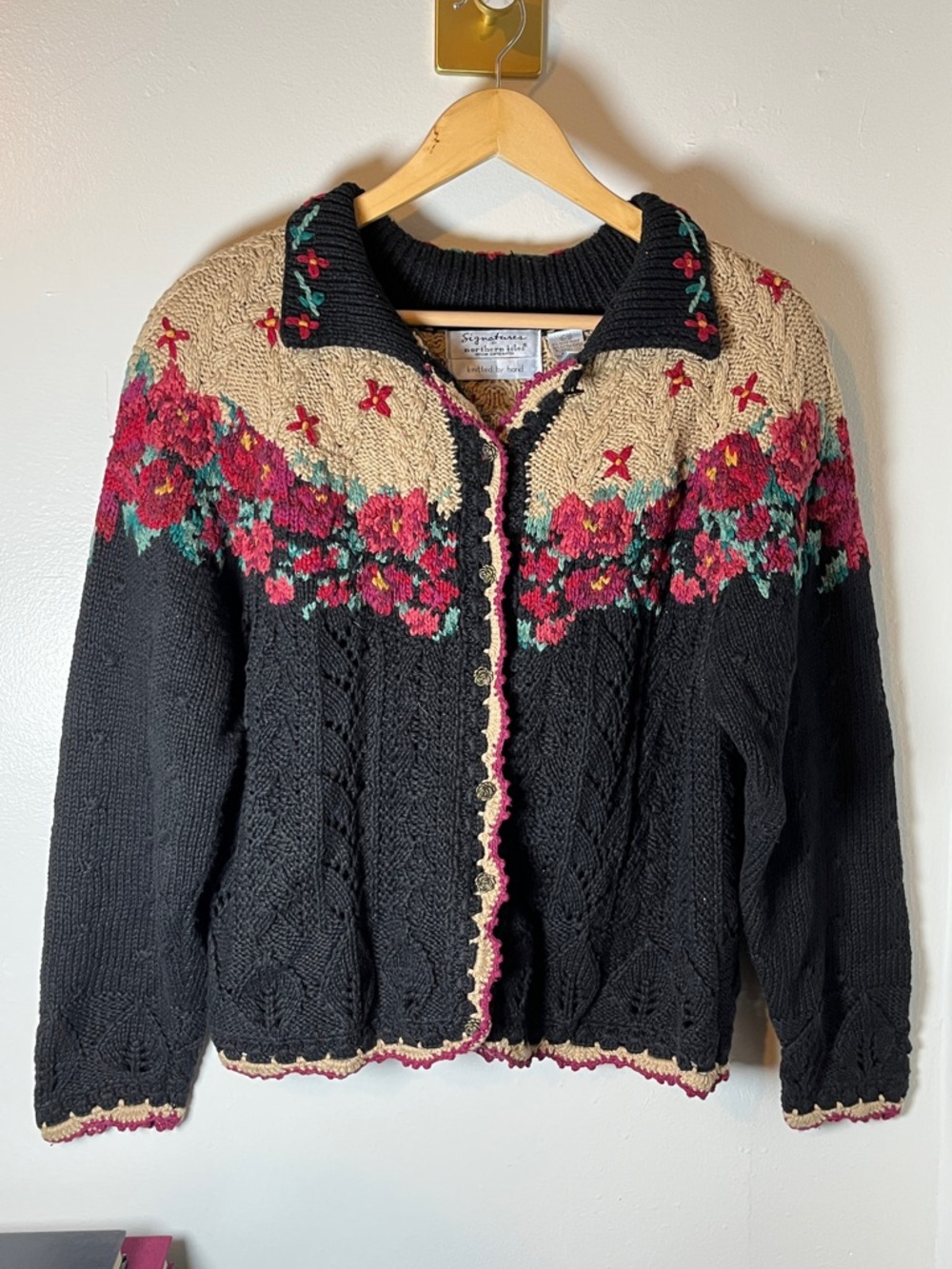 Signatures‎ Northern Isles Floral Embroidered Rose Button Vintage Sweater Sz XL